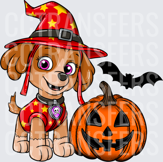 Cartoon Puppy Witch Hat Halloween Pumpkin Bat (DTF)
