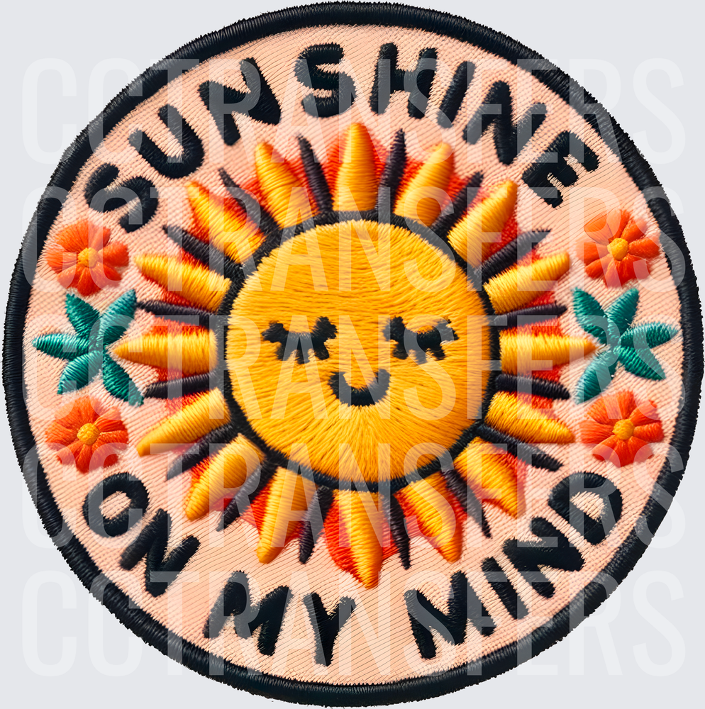 Sunshine On My Mind Smiling Sun Floral Embroidered Patch (DTF)