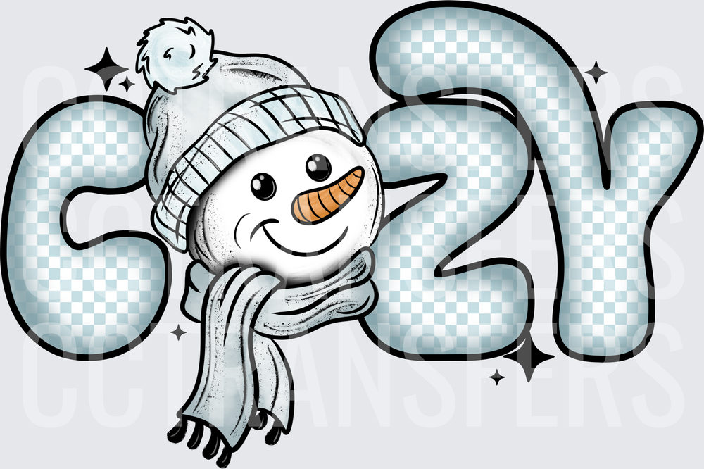 Cozy Snowman Winter Text Design with Scarf and Hat (DTF)