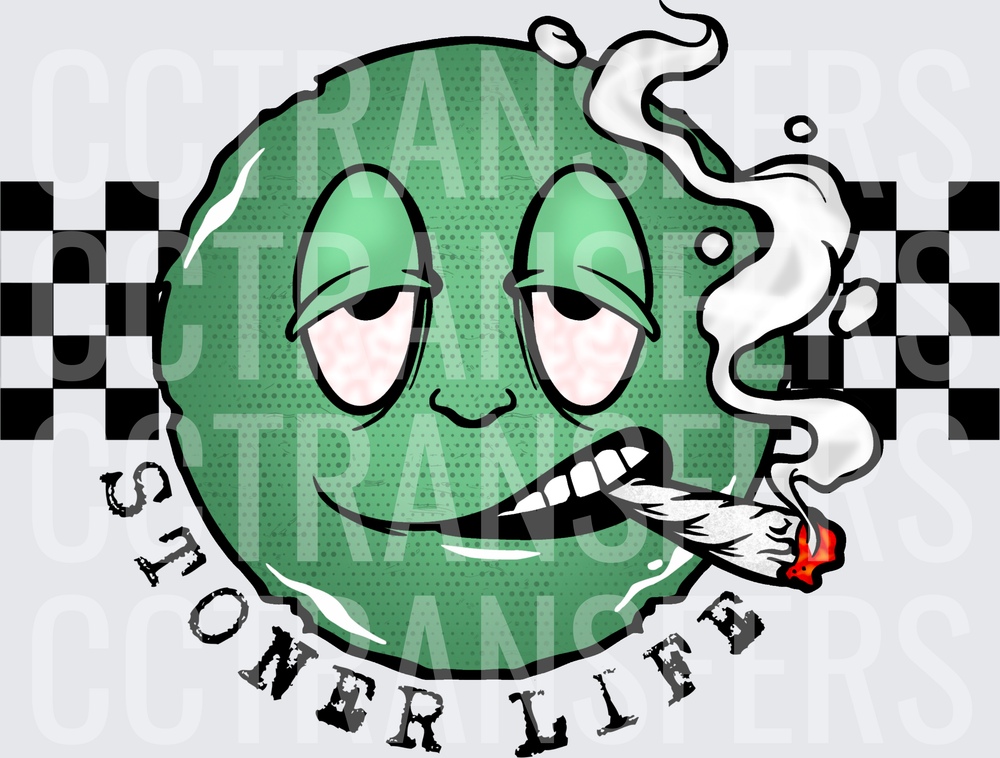 Stoner Life Green Smiley Face Smoking Joint Checker (DTF)