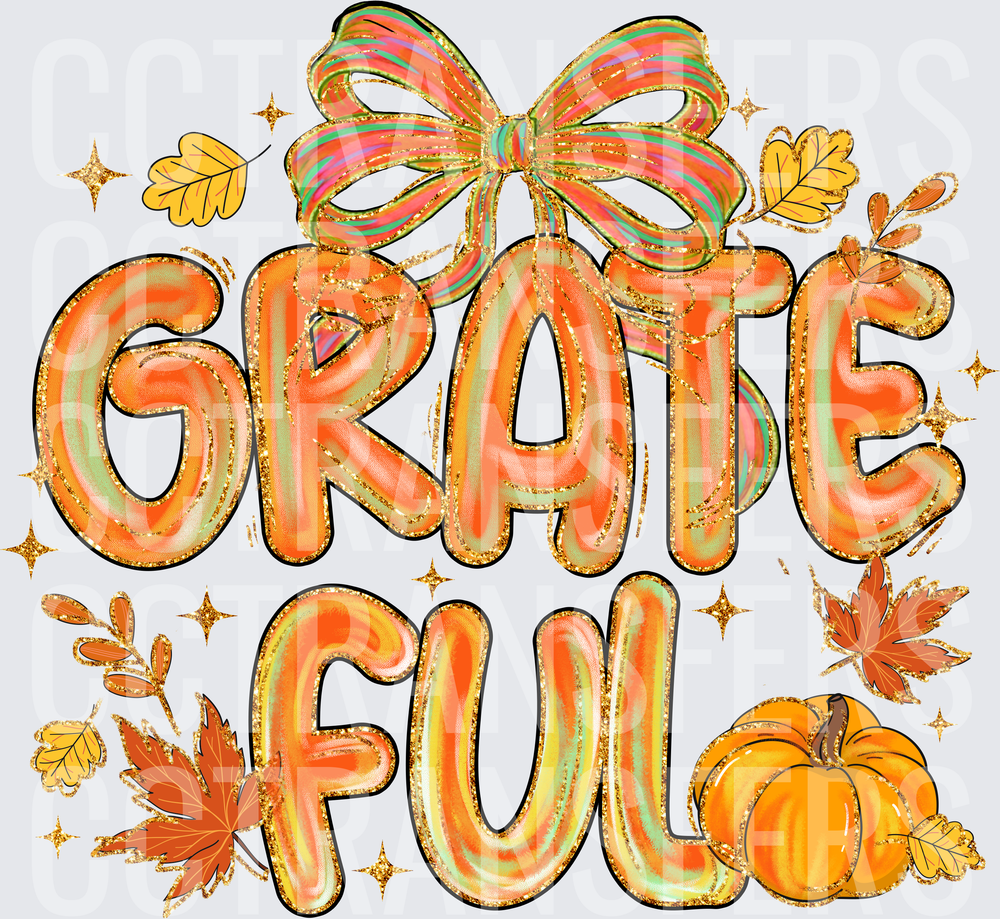 Grateful Balloon Letters Bow Pumpkin Fall Leaves (DTF)