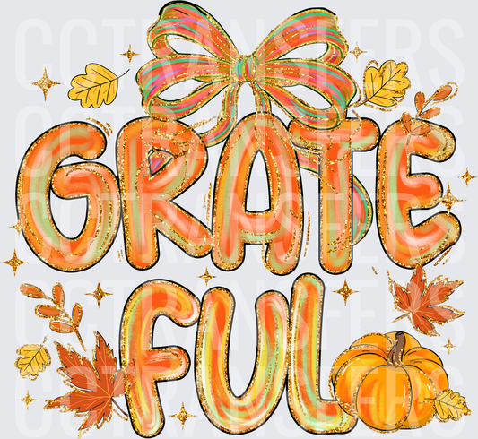 Grateful Balloon Letters Bow Pumpkin Fall Leaves (DTF)