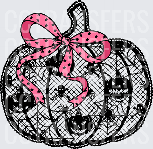 Black Lace Halloween Pumpkin with Pink Star Bow (DTF)