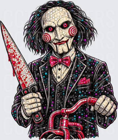 Rhinestone Creepy Puppet Clown Bloody Knife Tricycle (DTF)