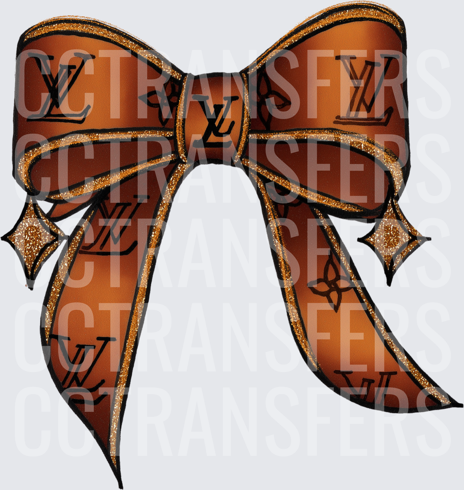 Brown Monogram Luxury Glitter Bow with Gold Sparkles (DTF)