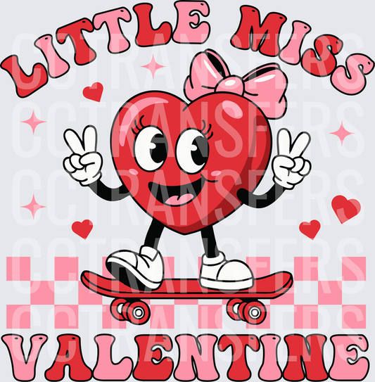 Little Miss Valentine Retro Heart Skater Girl (DTF)