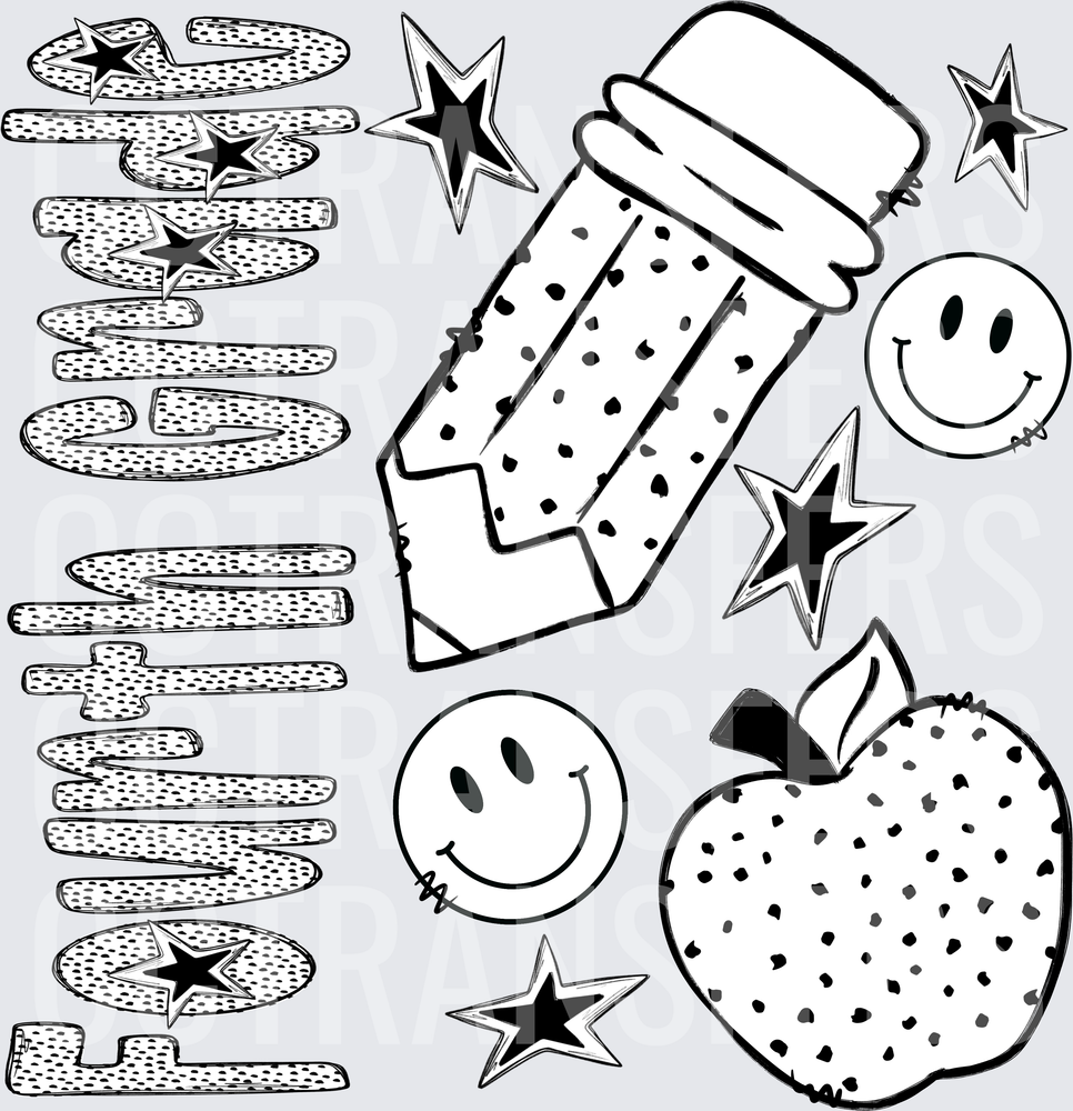 Back To School Pencil Apple Smiley Stars Bundle (DTF)