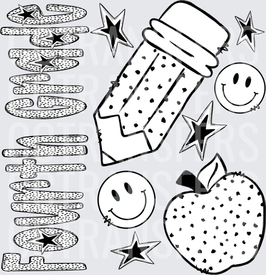 Back To School Pencil Apple Smiley Stars Bundle (DTF)