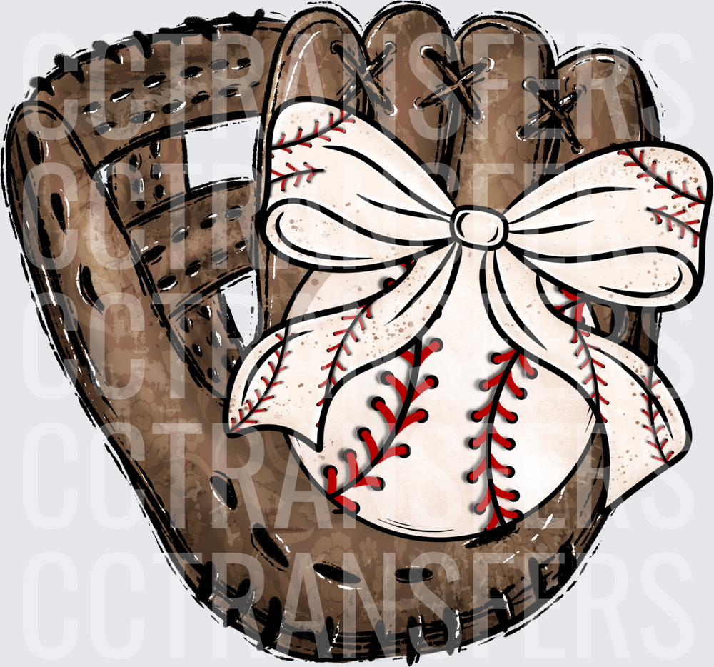 Vintage Baseball Glove with Ball and Bow (DTF)