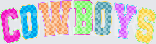 Colorful Checkered Cowboys Varsity Block Letter (DTF)
