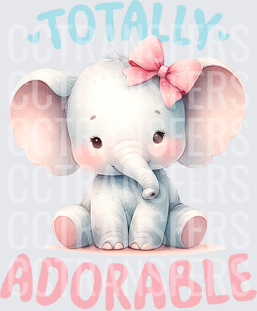 Totally Adorable Baby Girl Elephant Pink Bow (DTF)