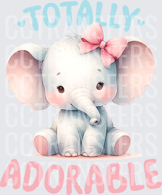 Totally Adorable Baby Girl Elephant Pink Bow (DTF)