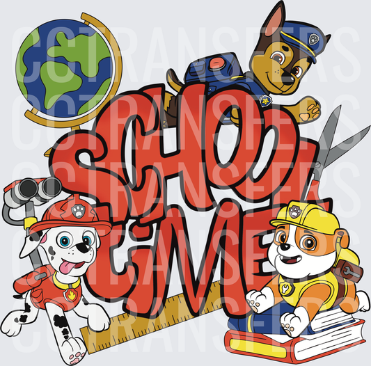 School Time Cartoon Pups Back to School Design (DTF)