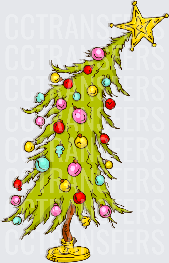 Whimsical Wobbly Holiday Tree Colorful Ornaments Star (DTF)