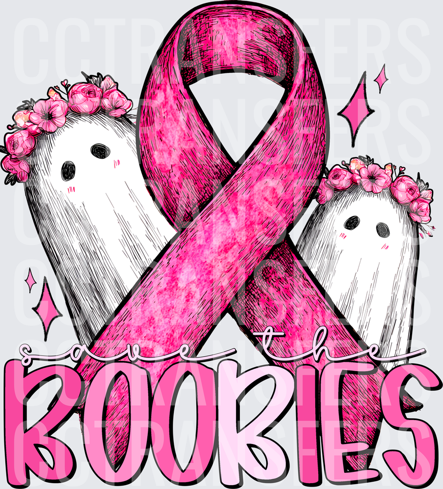Save The Boobies Cute Ghosts Pink Ribbon Awareness (DTF)