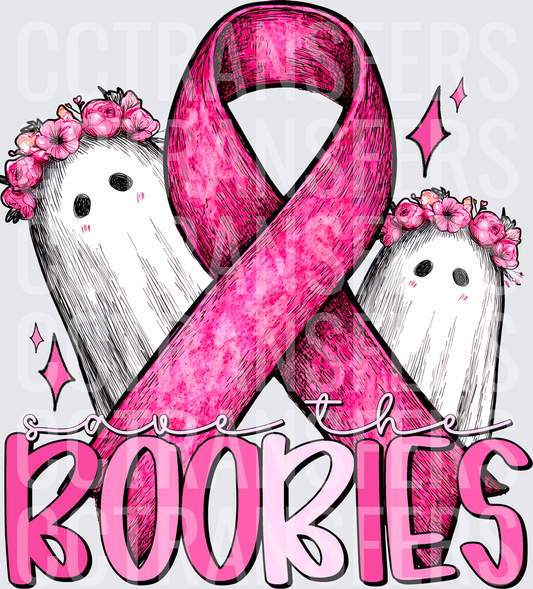Save The Boobies Cute Ghosts Pink Ribbon Awareness (DTF)