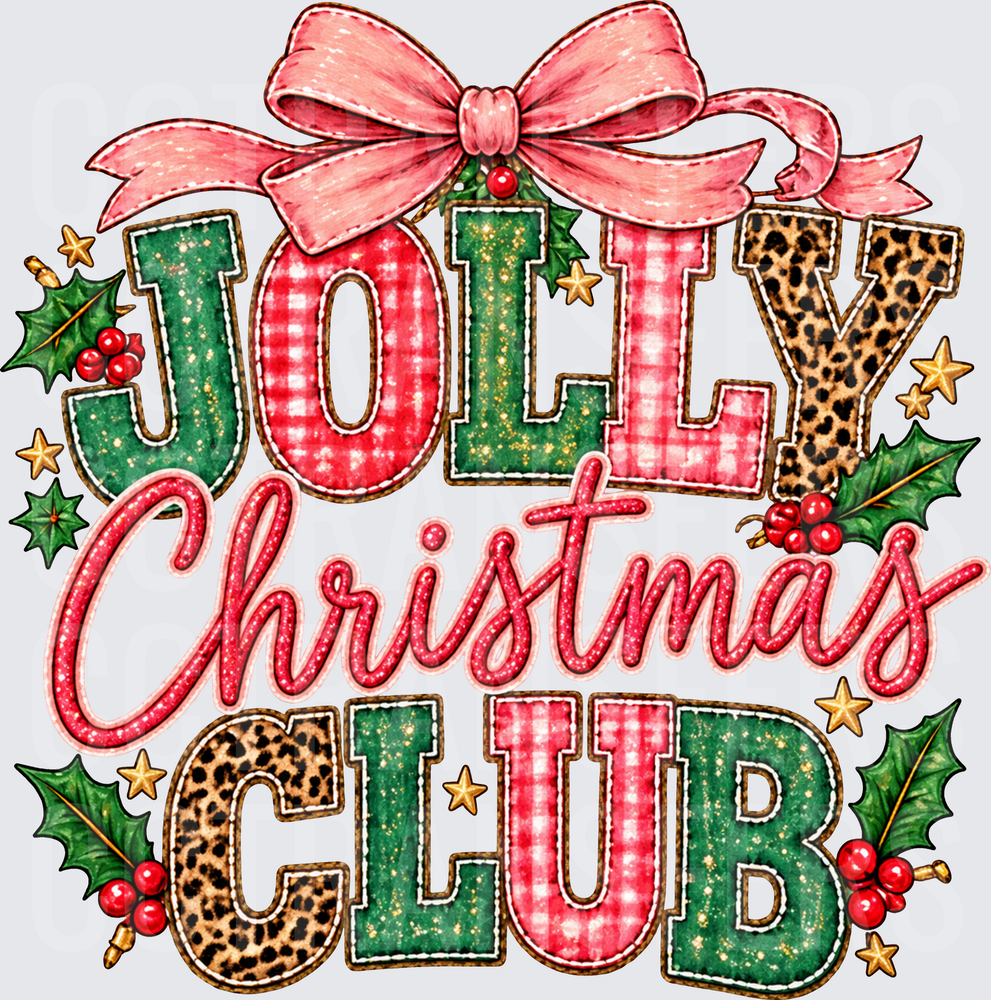 Jolly Christmas Club Pink Bow Leopard Plaid Holiday (DTF)