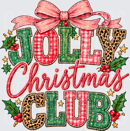 Jolly Christmas Club Pink Bow Leopard Plaid Holiday (DTF)