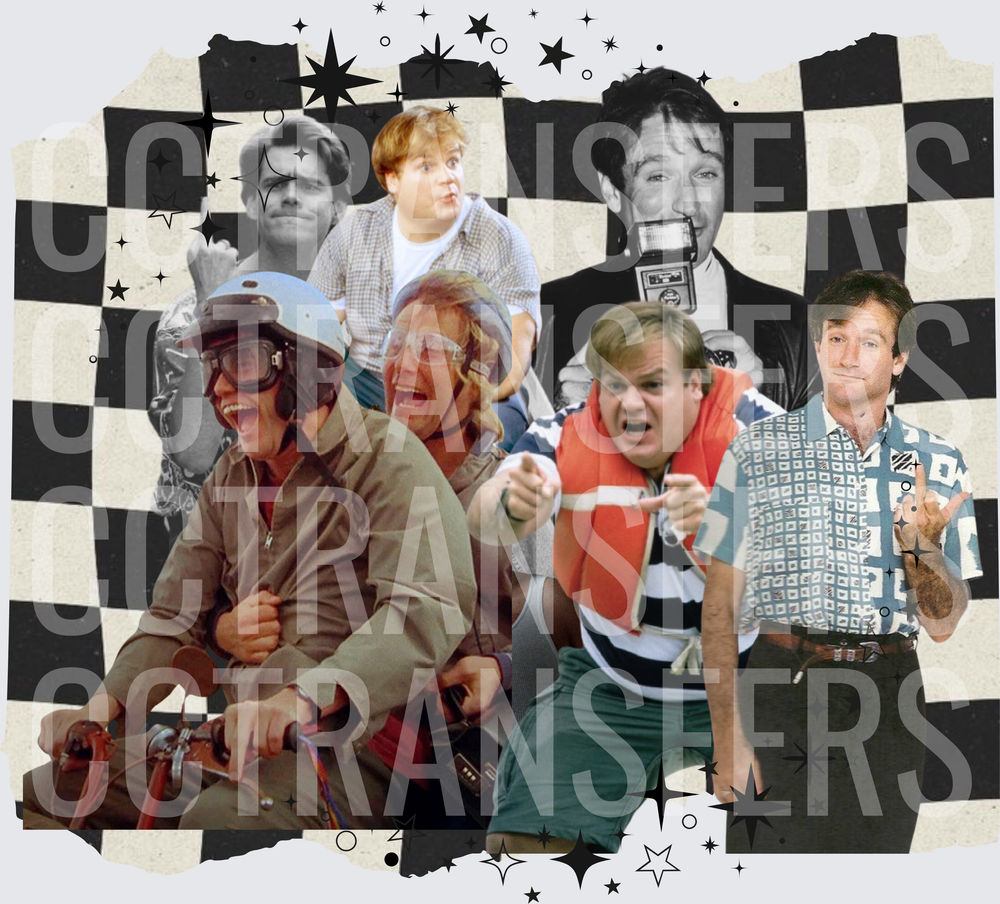 90s Comedy Legends Collage Checkered Background (DTF)