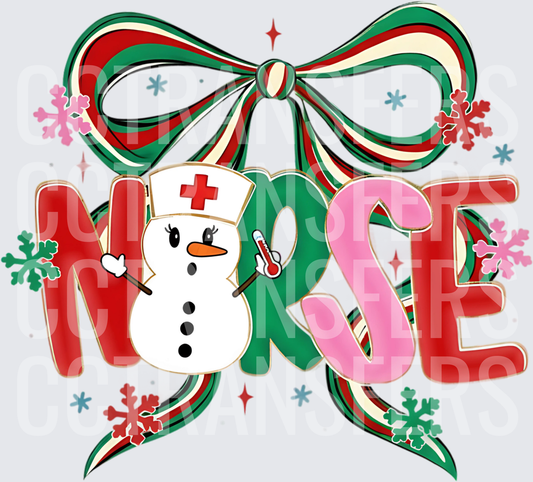 Christmas Nurse Snowman with Bow and Snowflakes (DTF)