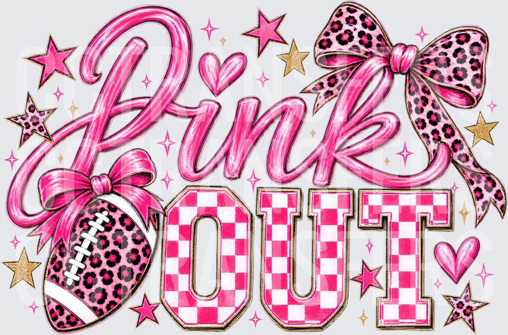 Pink Out Football Leopard Checkered Bow Stars (DTF)