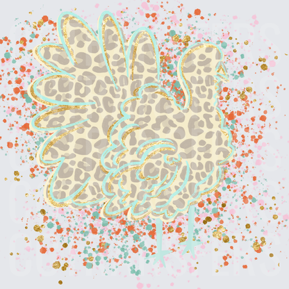 Leopard Print Turkey with Gold Teal Confetti Splatter (DTF)