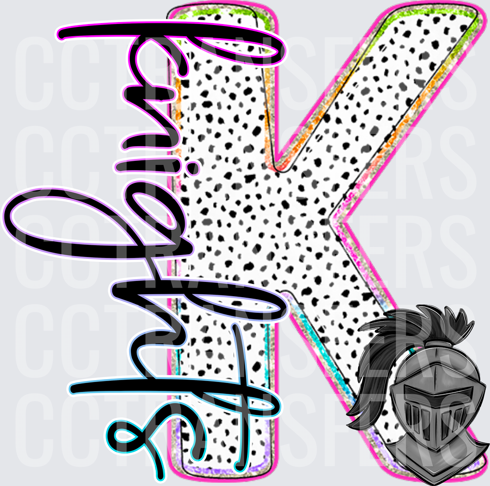Knights Dalmatian Print Letter K with Mascot Helmet (DTF)