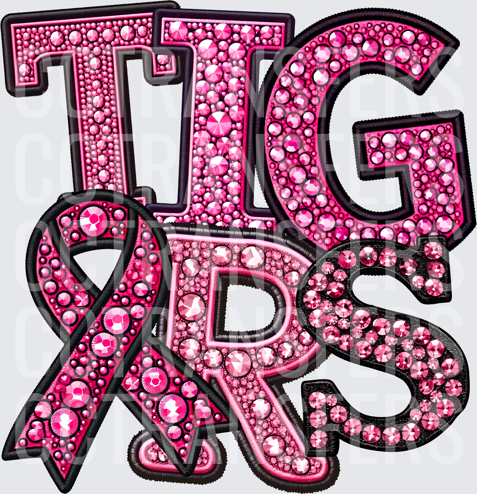 Pink Rhinestone Tigers Breast Cancer Awareness Ribbon (DTF)