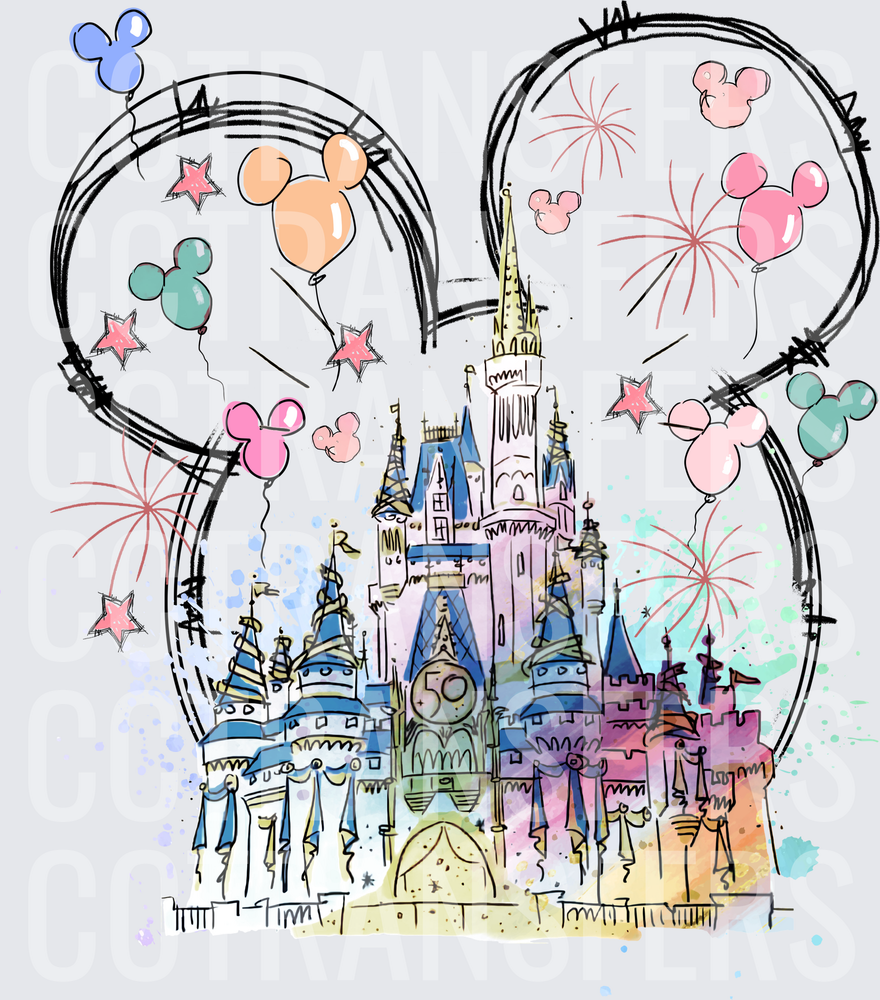 Watercolor Fantasy Castle Celebration Ears Balloons (DTF)