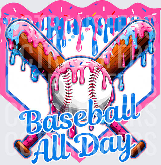 Baseball All Day Crossed Bats Pink Drip Sprinkles (DTF)