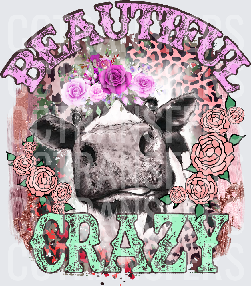 Beautiful Crazy Floral Crown Cow Leopard Print (DTF)