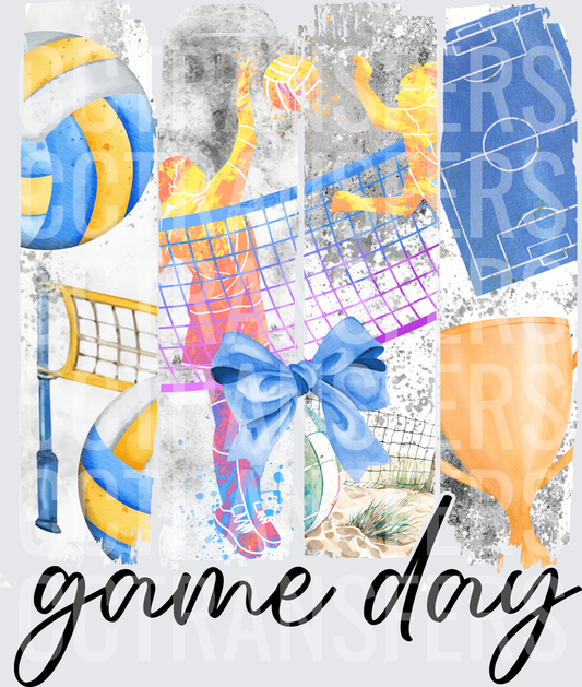 Game Day Volleyball Collage Blue Bow Trophy (DTF)