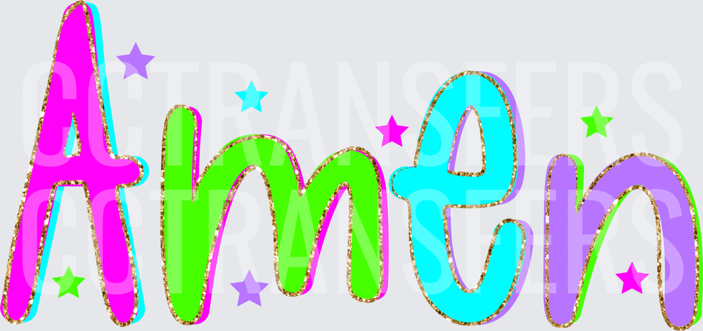 Colorful Glitter Star Word Amen Bold Fun Letters (DTF)