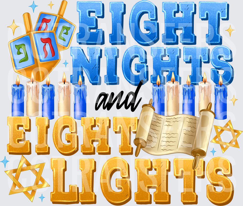 Eight Nights and Eight Lights Hanukkah Dreidel Candles (DTF)