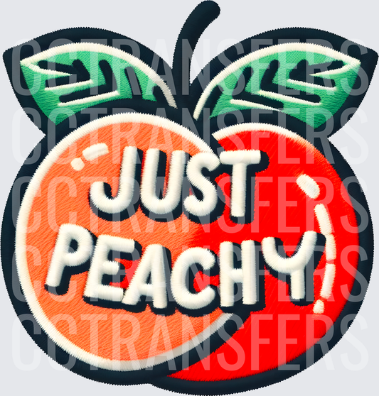 Just Peachy Embroidered Style Peach Fruit Design (DTF)