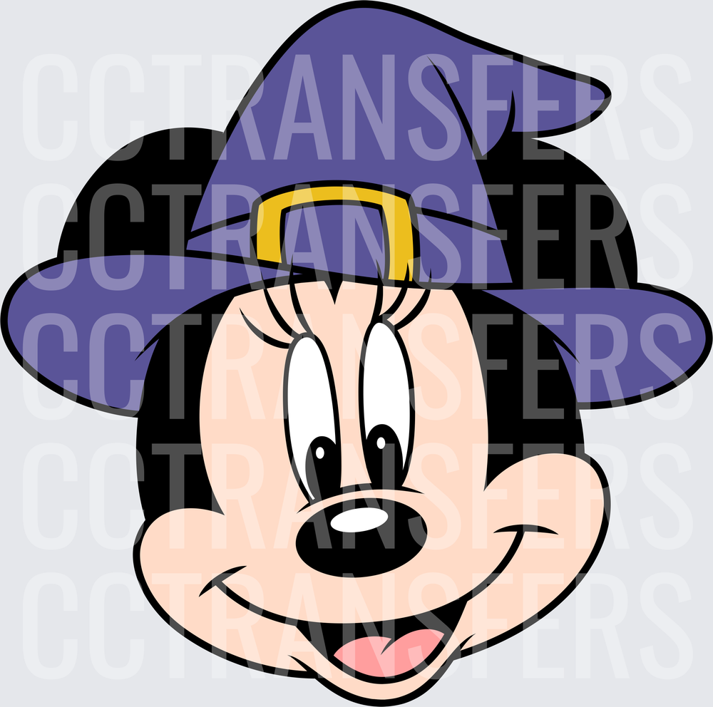 Cartoon Mouse Face Purple Witch Hat Halloween (DTF)
