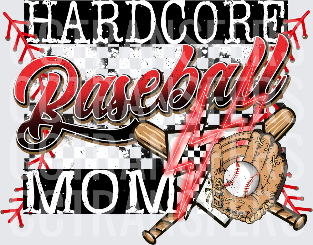 Hardcore Baseball Mom Crossed Bats Glove Lightning Bolt (DTF)