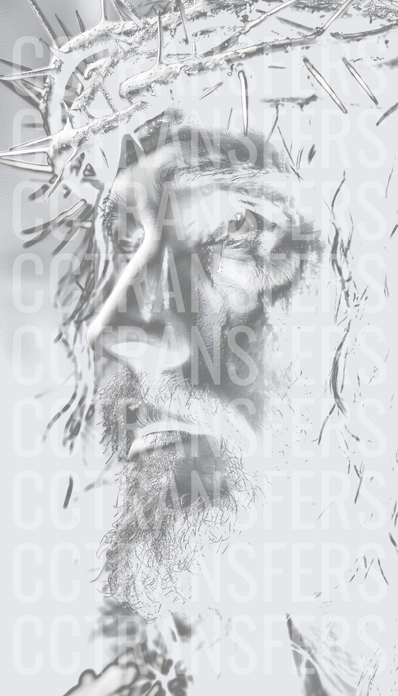 Bearded Man Crown of Thorns Tears Grayscale Portrait (DTF)