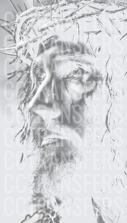 Bearded Man Crown of Thorns Tears Grayscale Portrait (DTF)
