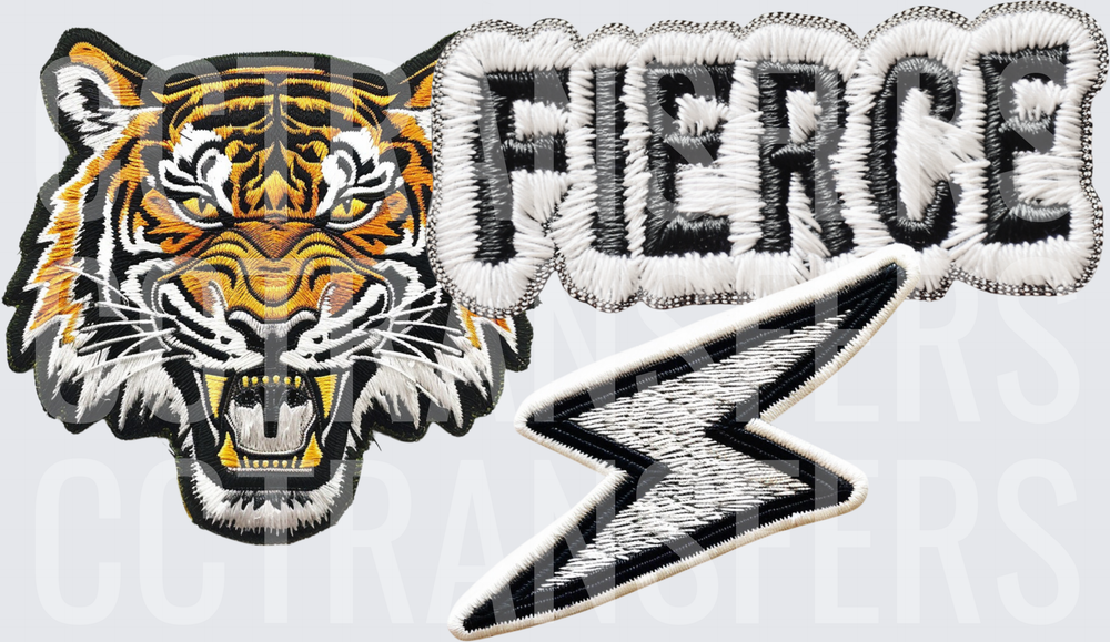 Roaring Tiger Head FIERCE Lightning Bolt Patch Set (DTF)