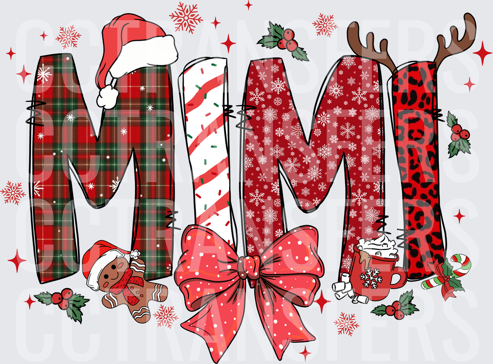 Christmas Mimi Patterned Letters Holiday Design (DTF)