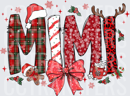 Christmas Mimi Patterned Letters Holiday Design (DTF)