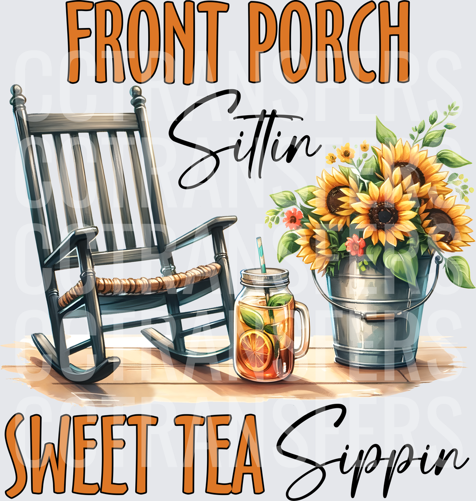 Front Porch Sittin Sweet Tea Sippin Rocking Chair Sunflowers (DTF)
