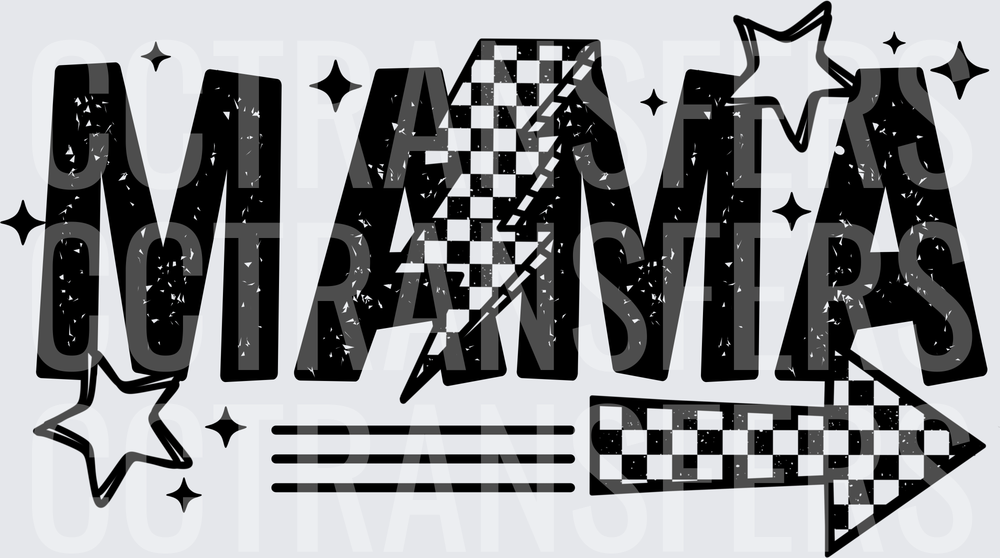 Mama Checkered Lightning Bolt Stars Arrow Grunge (DTF)