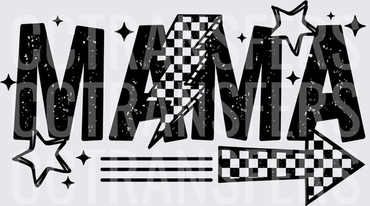 Mama Checkered Lightning Bolt Stars Arrow Grunge (DTF)