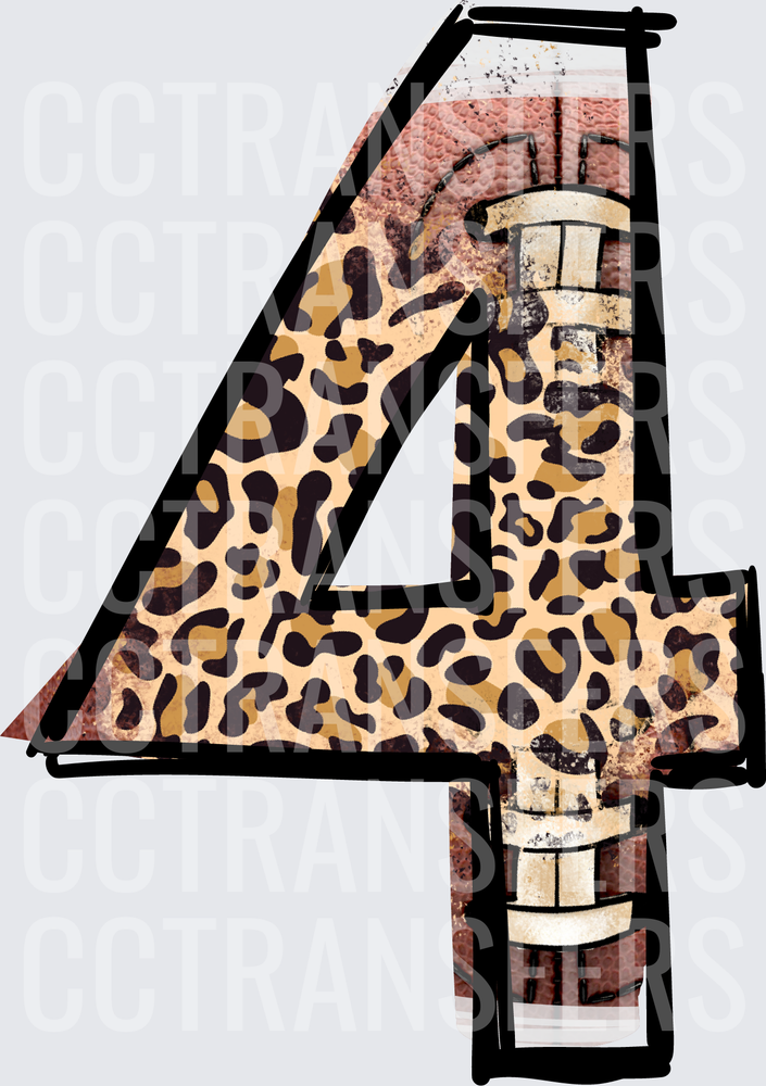 Number 4 Leopard Print Football Texture Design (DTF)