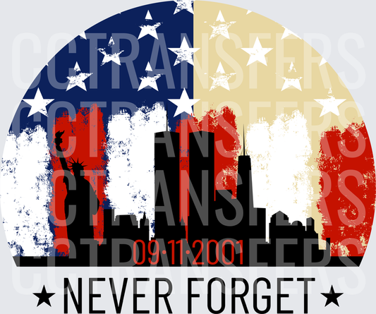 Never Forget 09-11-2001 Twin Towers Patriotic Skyline (DTF)