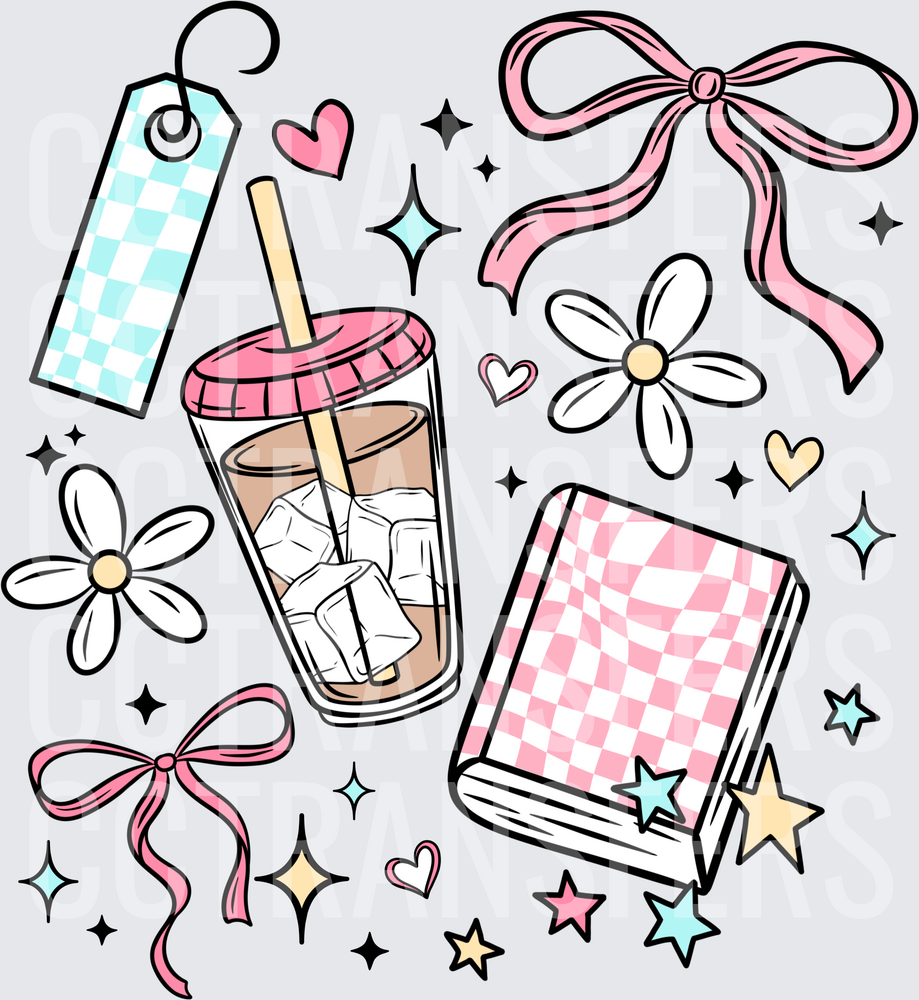 Coquette Iced Coffee Book Bows Daisy Aesthetic Collage (DTF)