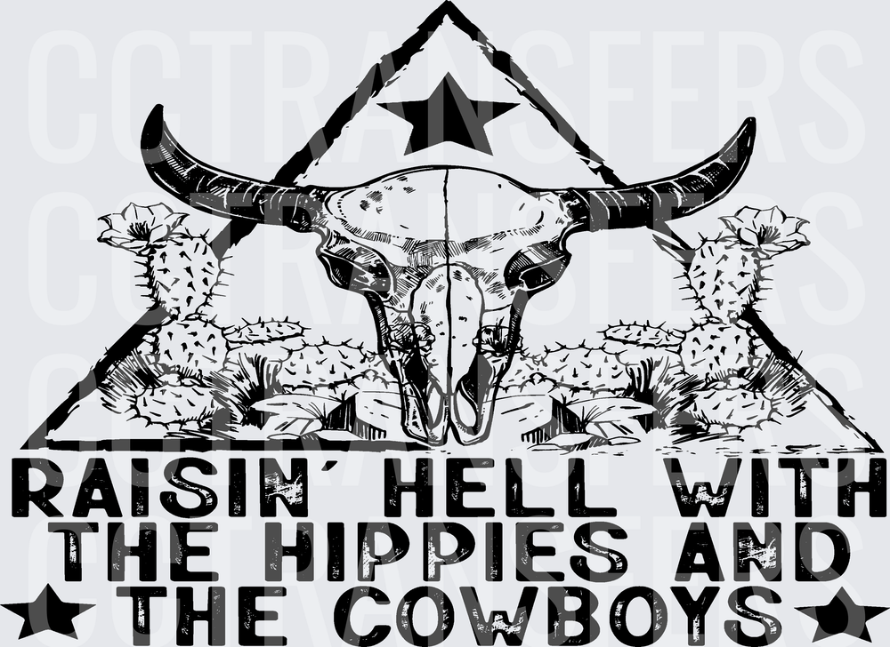 Raisin Hell With The Hippies And The Cowboys Bull Skull (DTF)