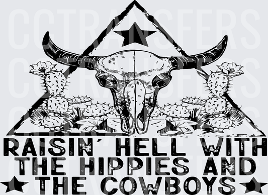 Raisin Hell With The Hippies And The Cowboys Bull Skull (DTF)
